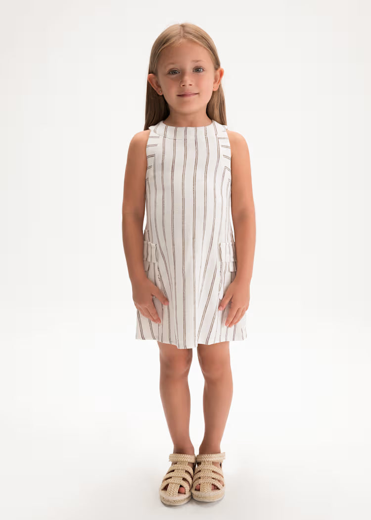 MAYORAL LINEN STRIPED DRESS - BEIGE