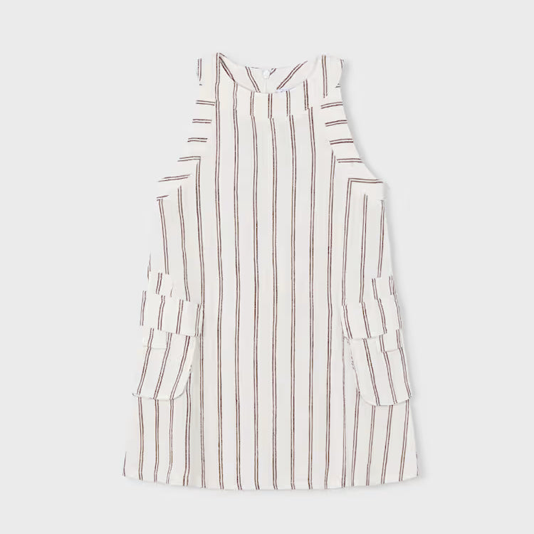 MAYORAL LINEN STRIPED DRESS - BEIGE