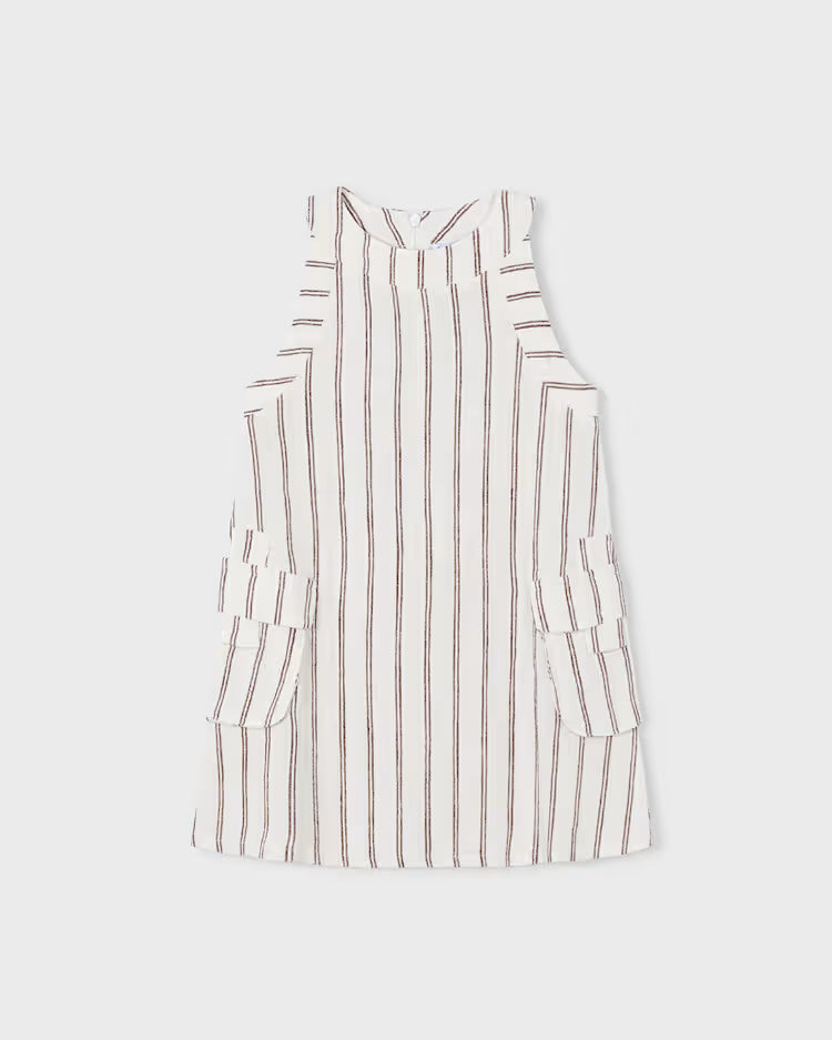 MAYORAL LINEN STRIPED DRESS - BEIGE