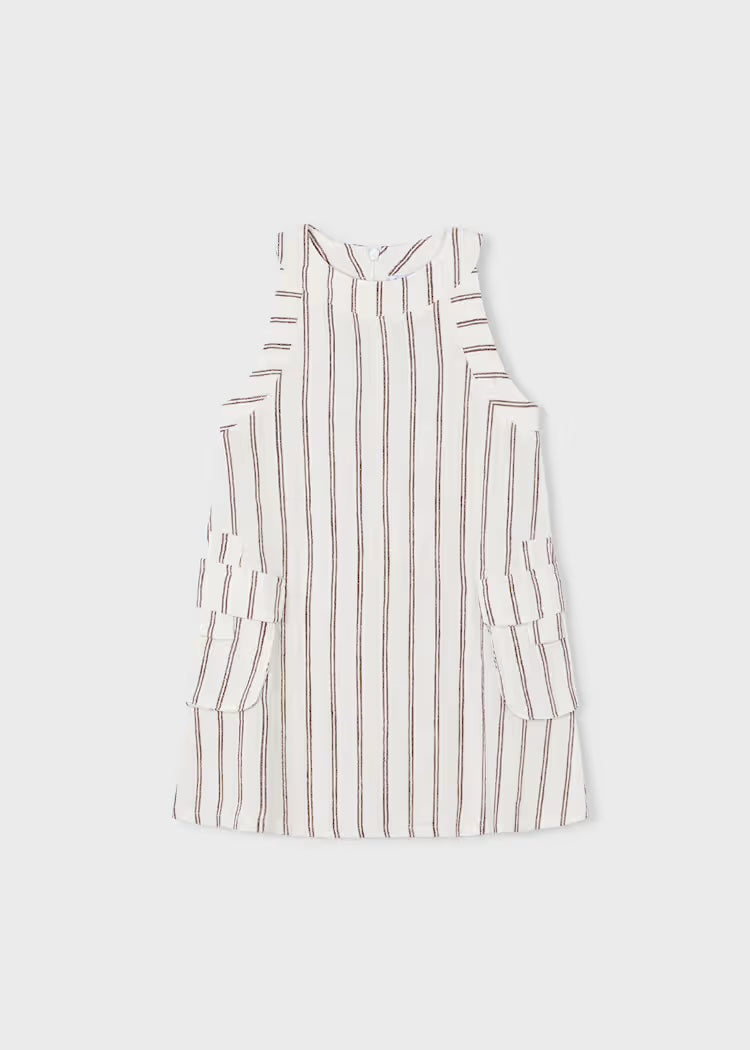 MAYORAL LINEN STRIPED DRESS - BEIGE