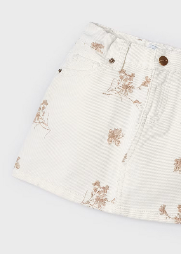 MAYORAL TWILL EMBROIDERED SKIRT - NATURAL