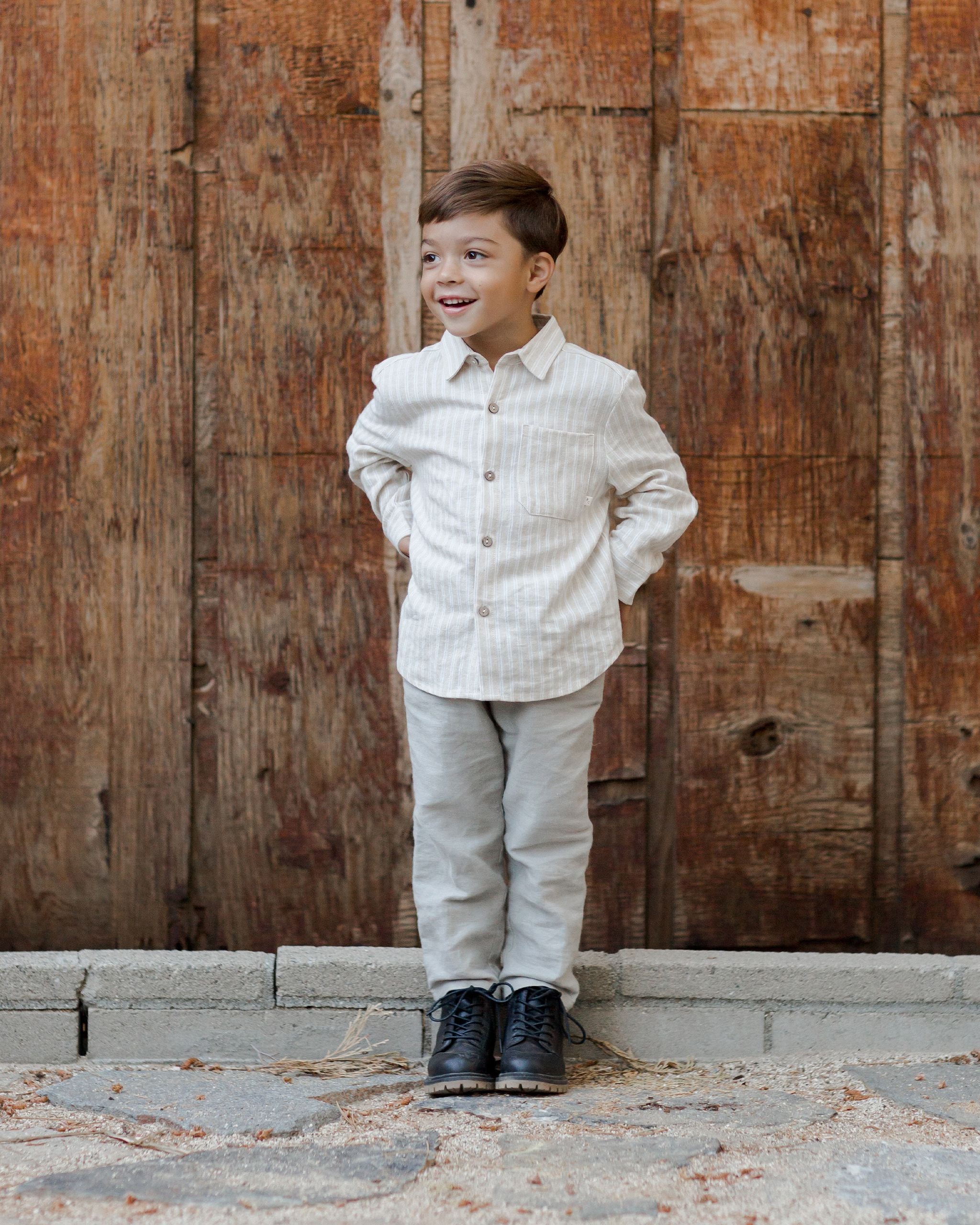 RYLEE + CRU COLLARED SHIRT - CHAMPAGNE STRIPE