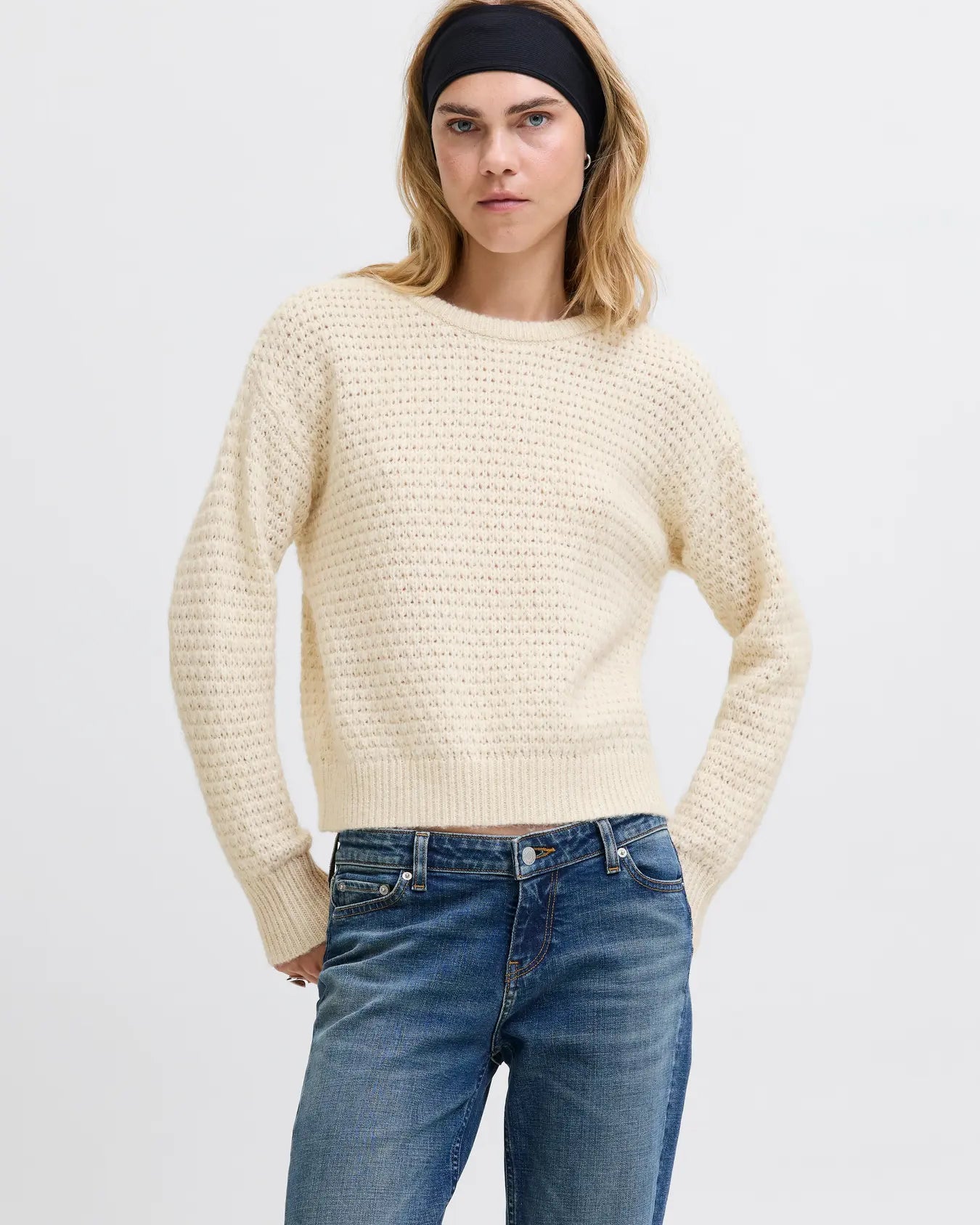 JJXX MILEY STRUCTURE KNIT CREW NECK - FOG