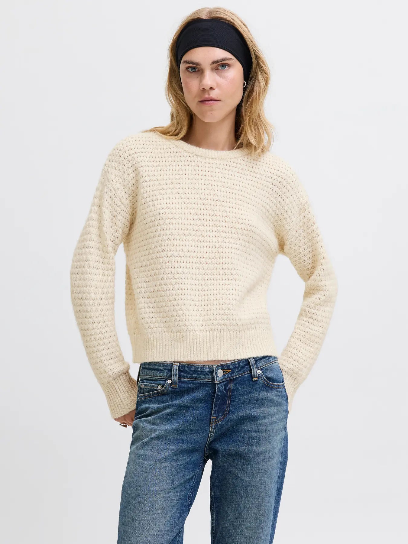 JJXX MILEY STRUCTURE KNIT CREW NECK - FOG