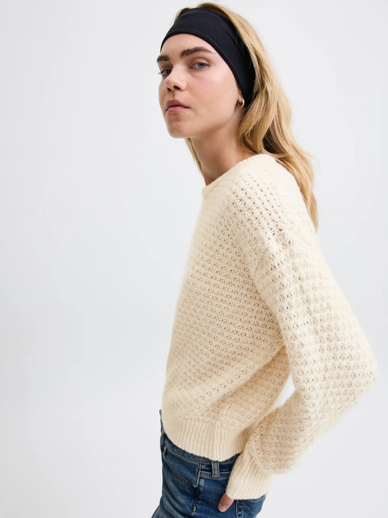 JJXX MILEY STRUCTURE KNIT CREW NECK - FOG