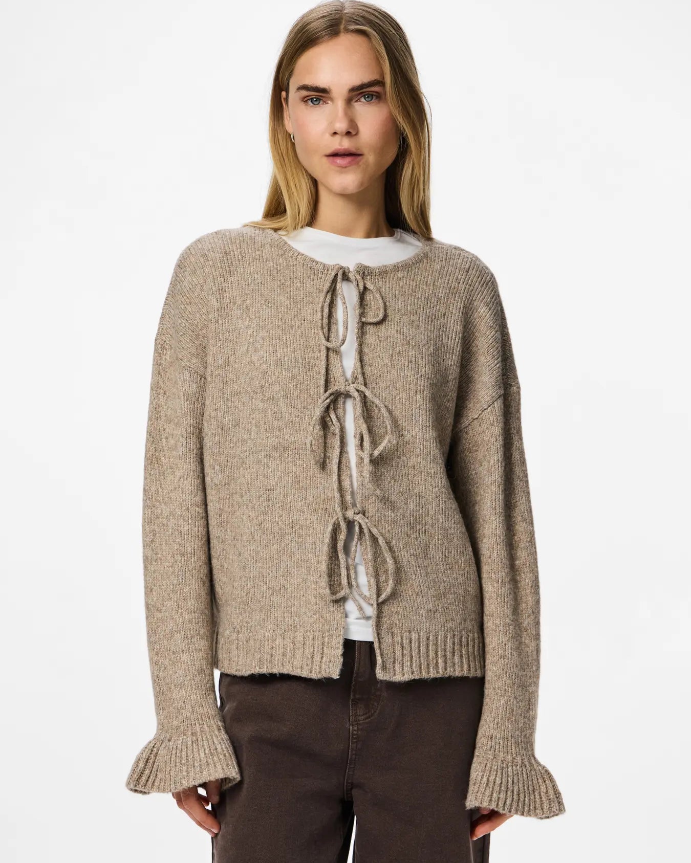 PIECES JIMMA TIE CARDIGAN - MOREL