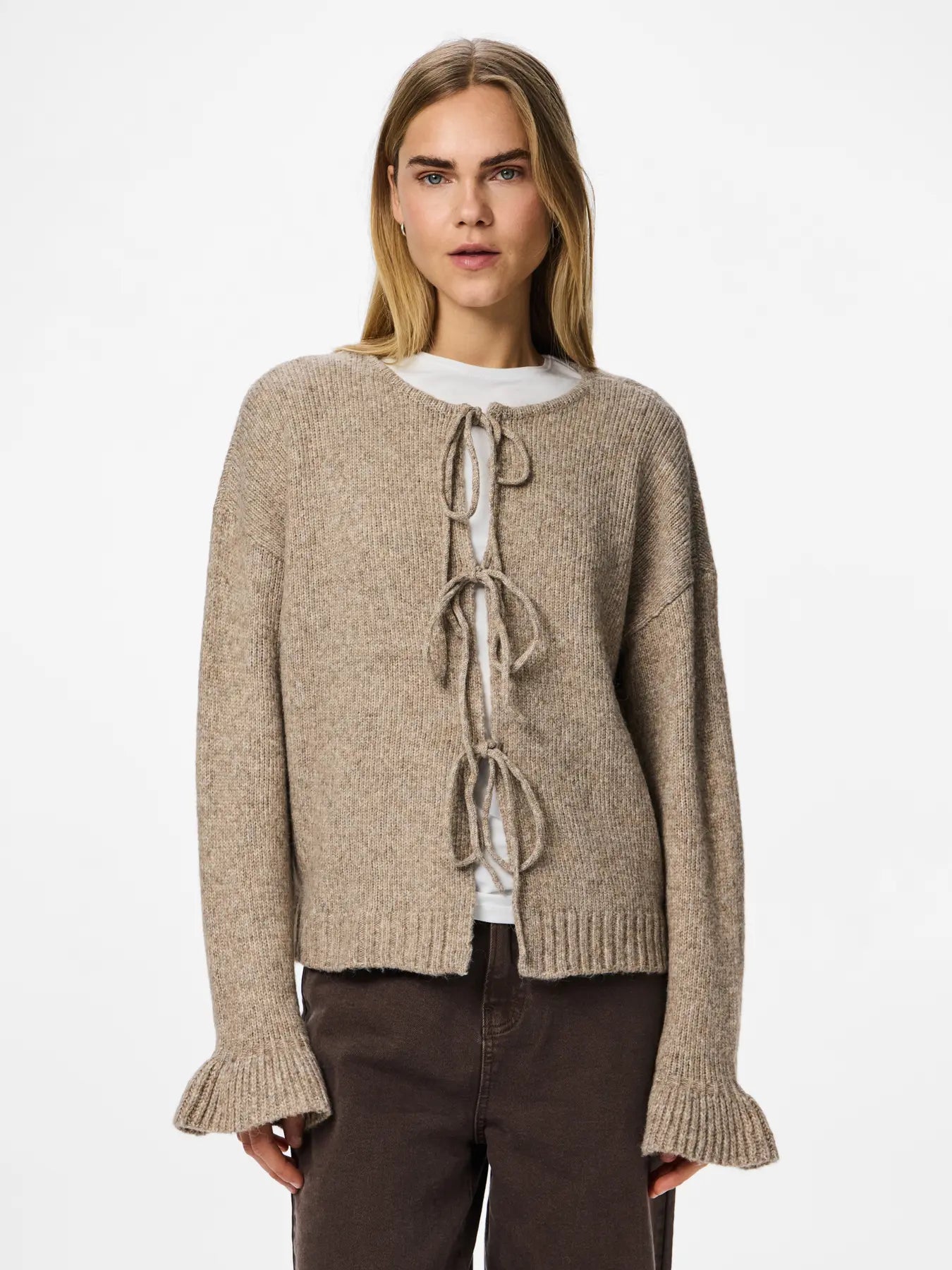 PIECES JIMMA TIE CARDIGAN - MOREL