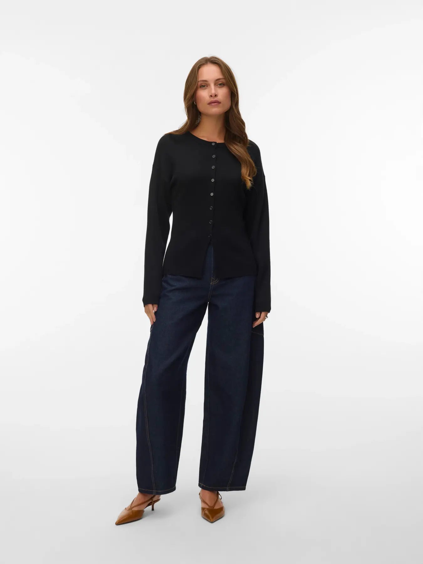 VM EVE LS O NECK BUTTON CARDIGAN - BLACK
