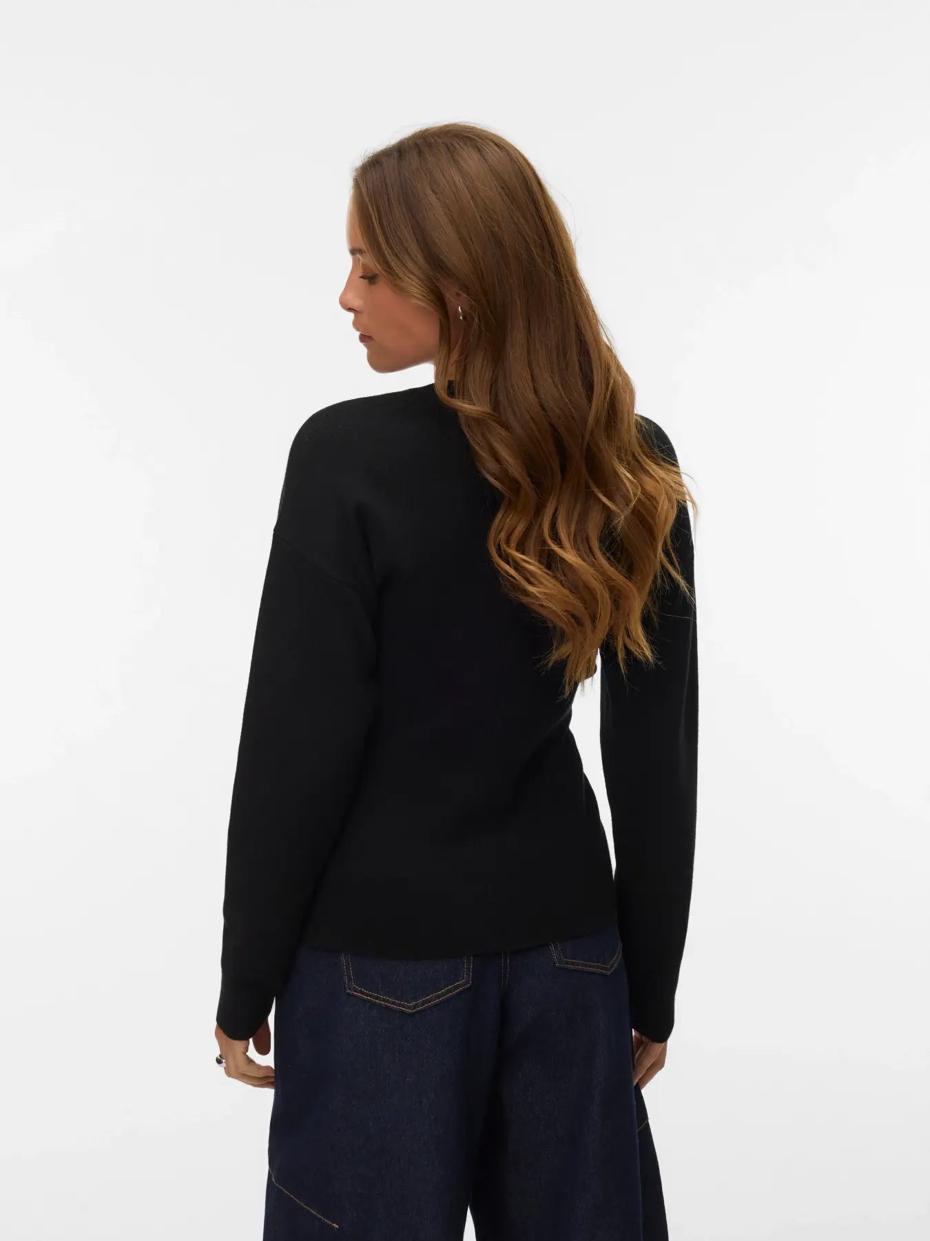 VM EVE LS O NECK BUTTON CARDIGAN - BLACK