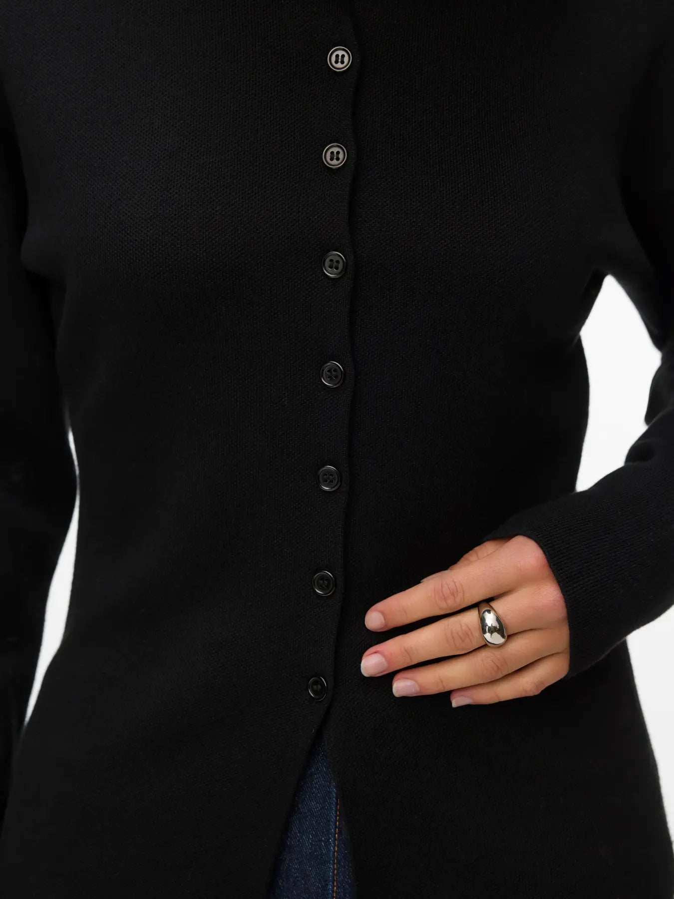 VM EVE LS O NECK BUTTON CARDIGAN - BLACK
