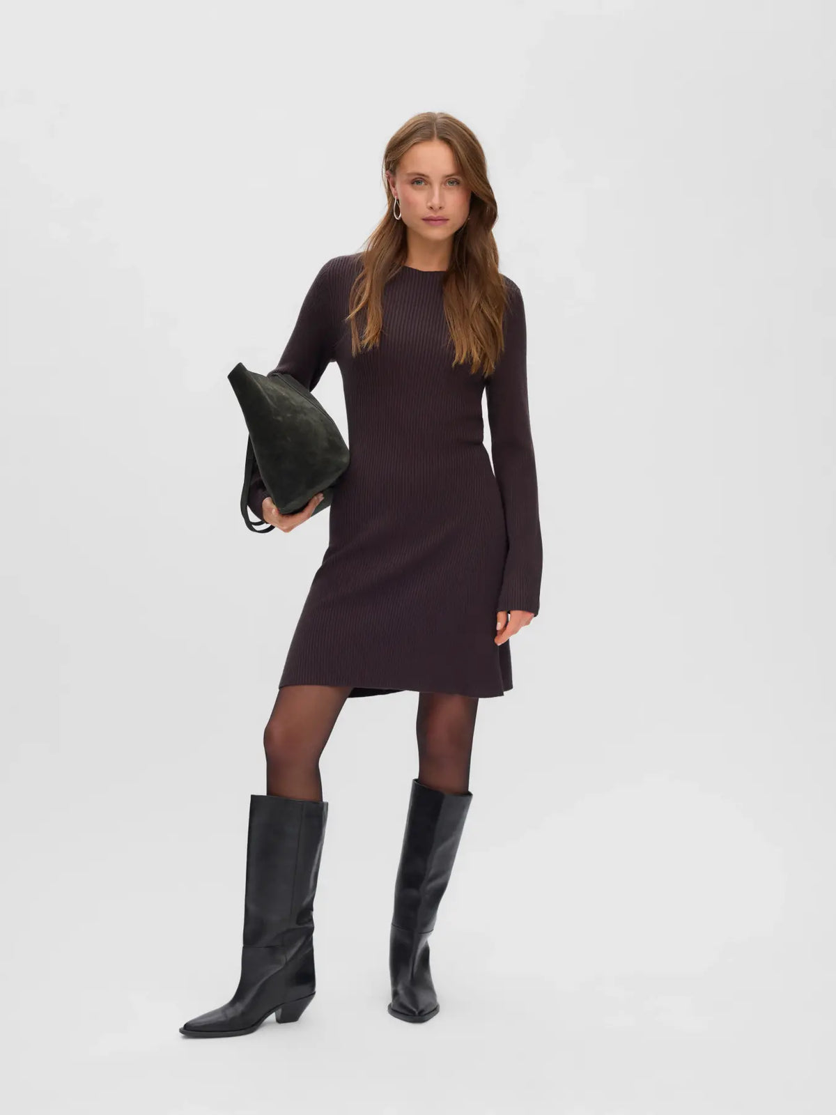 VM GOLD LUX RIBBED DRESS - CHOCOLATE TORTE