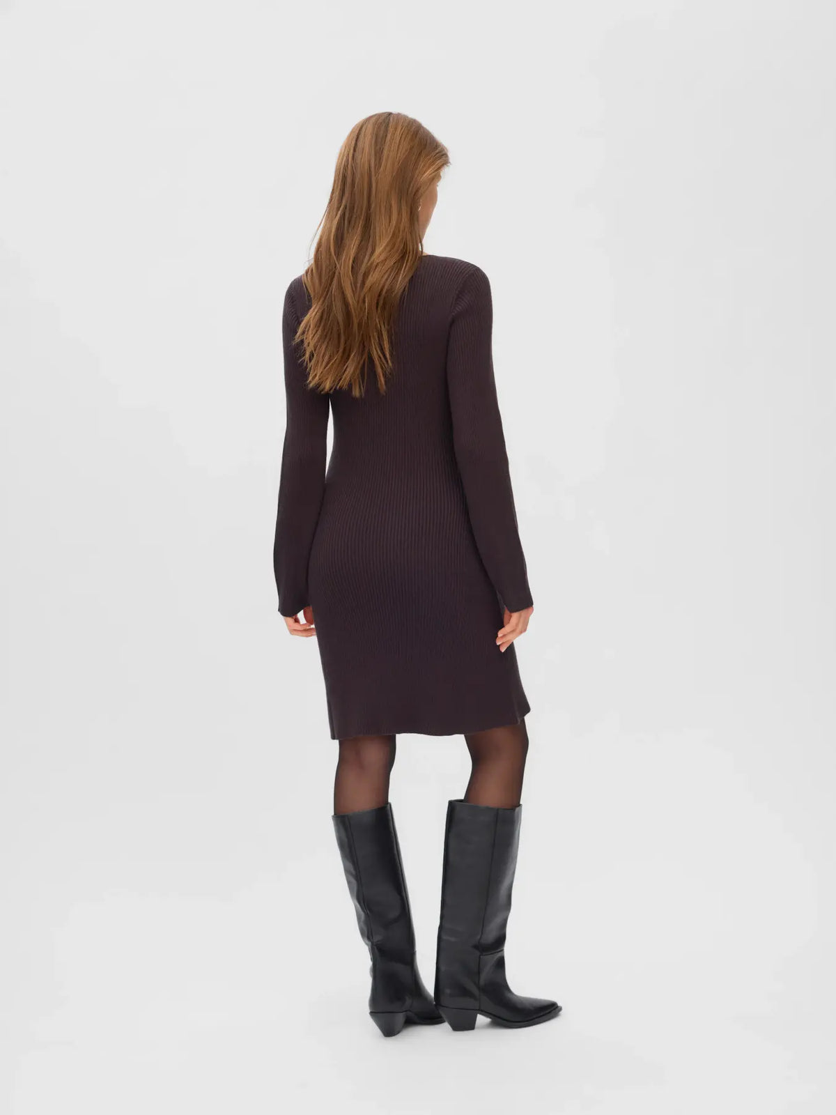 VM GOLD LUX RIBBED DRESS - CHOCOLATE TORTE