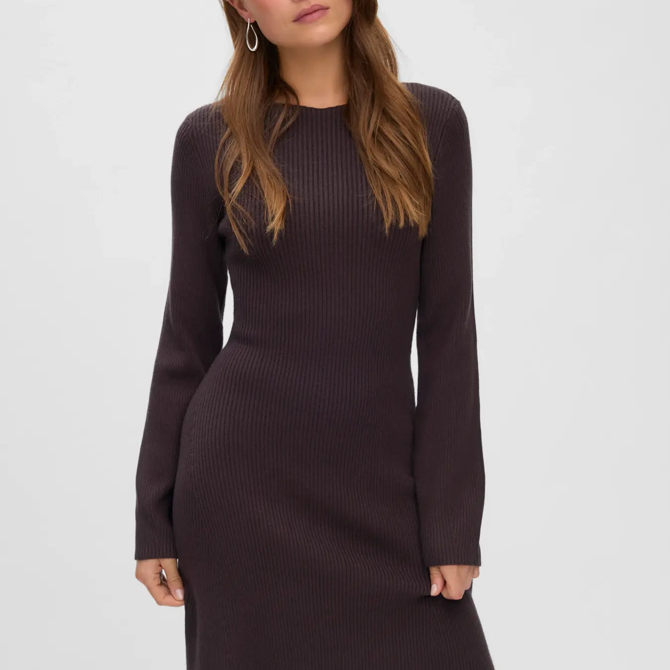 VM GOLD LUX RIBBED DRESS - CHOCOLATE TORTE