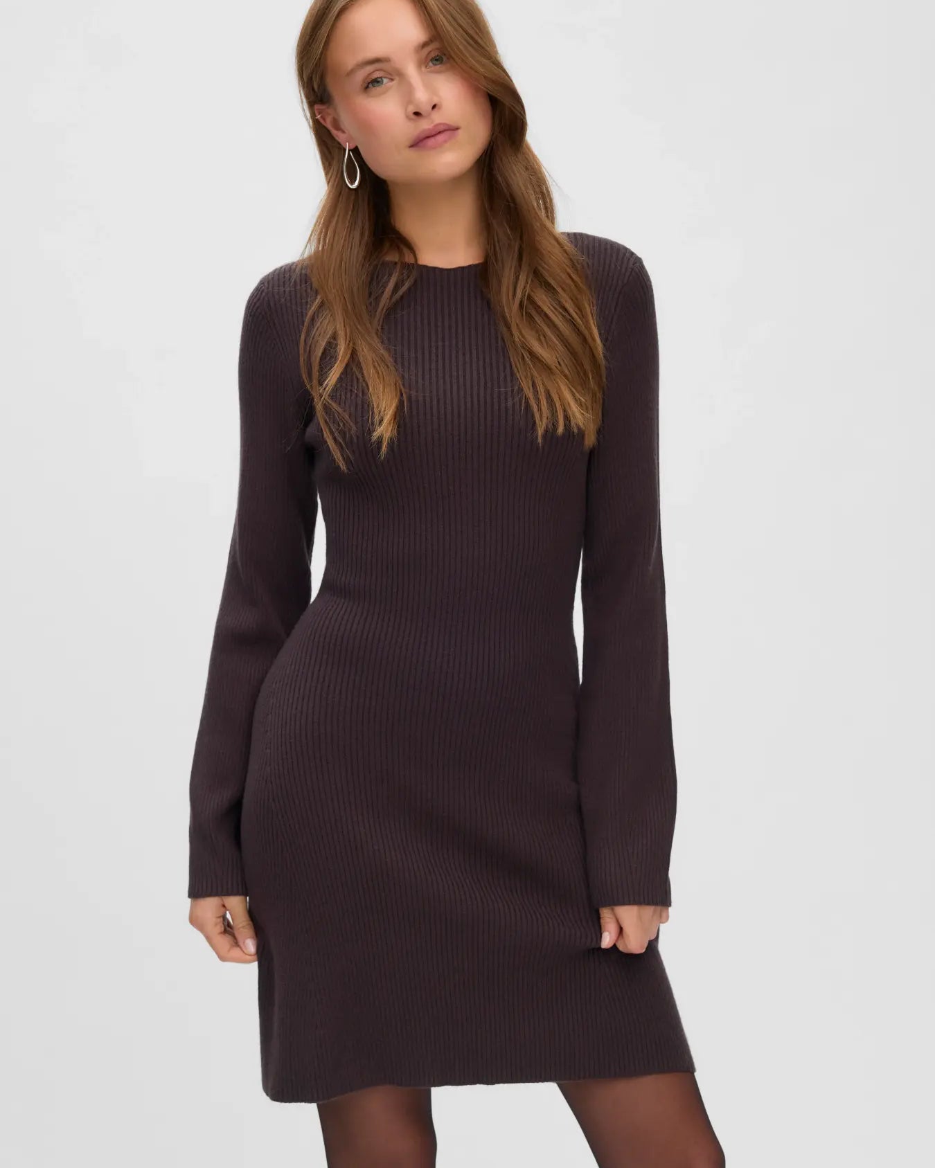 VM GOLD LUX RIBBED DRESS - CHOCOLATE TORTE