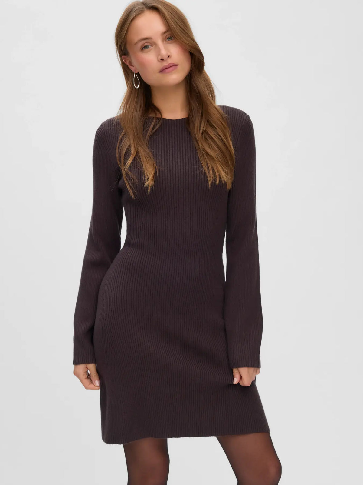 VM GOLD LUX RIBBED DRESS - CHOCOLATE TORTE