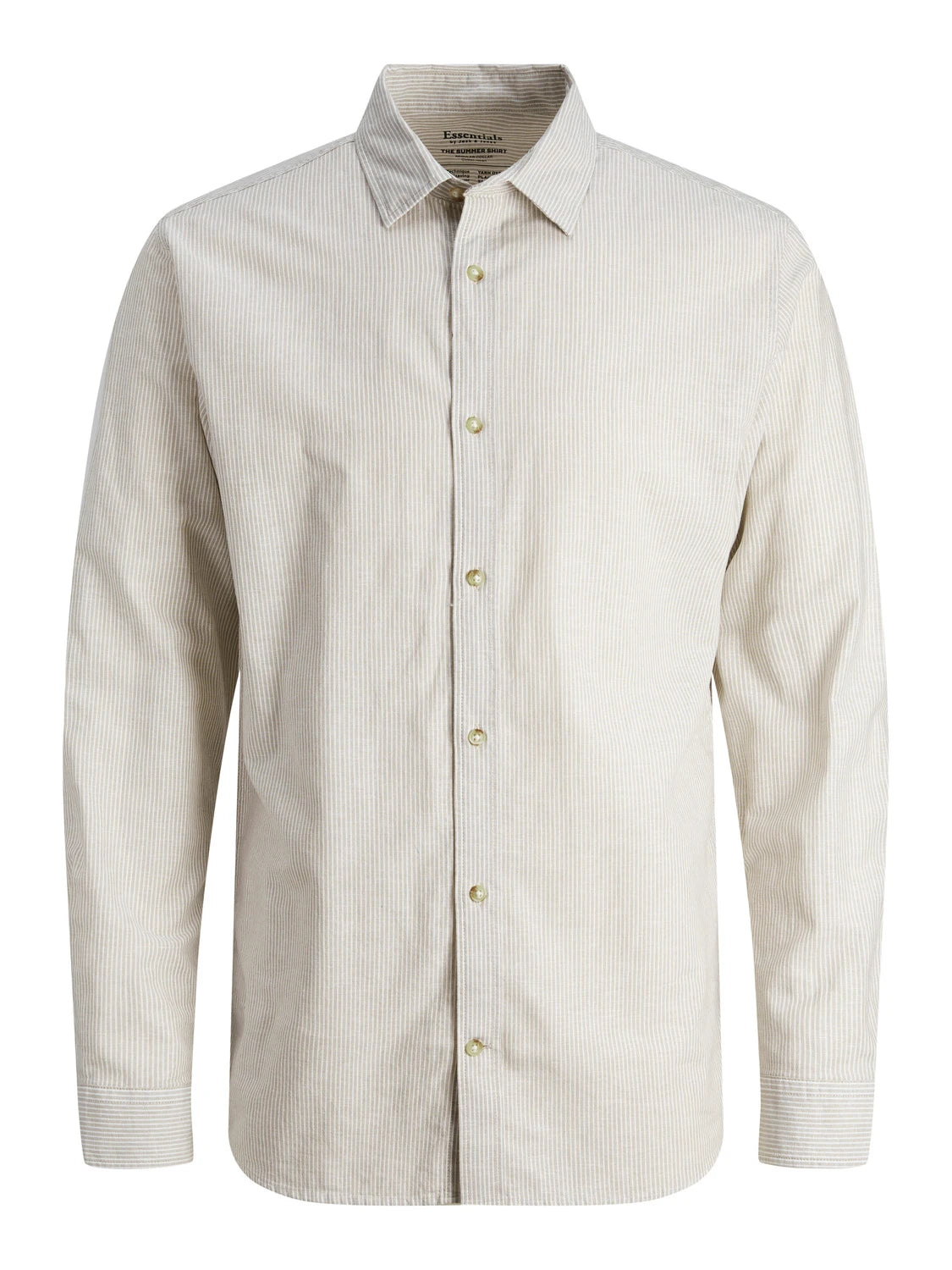 SUMMER LINEN BLEND LS BUTTON DOWN - CROCKERY WHITE STRIPE