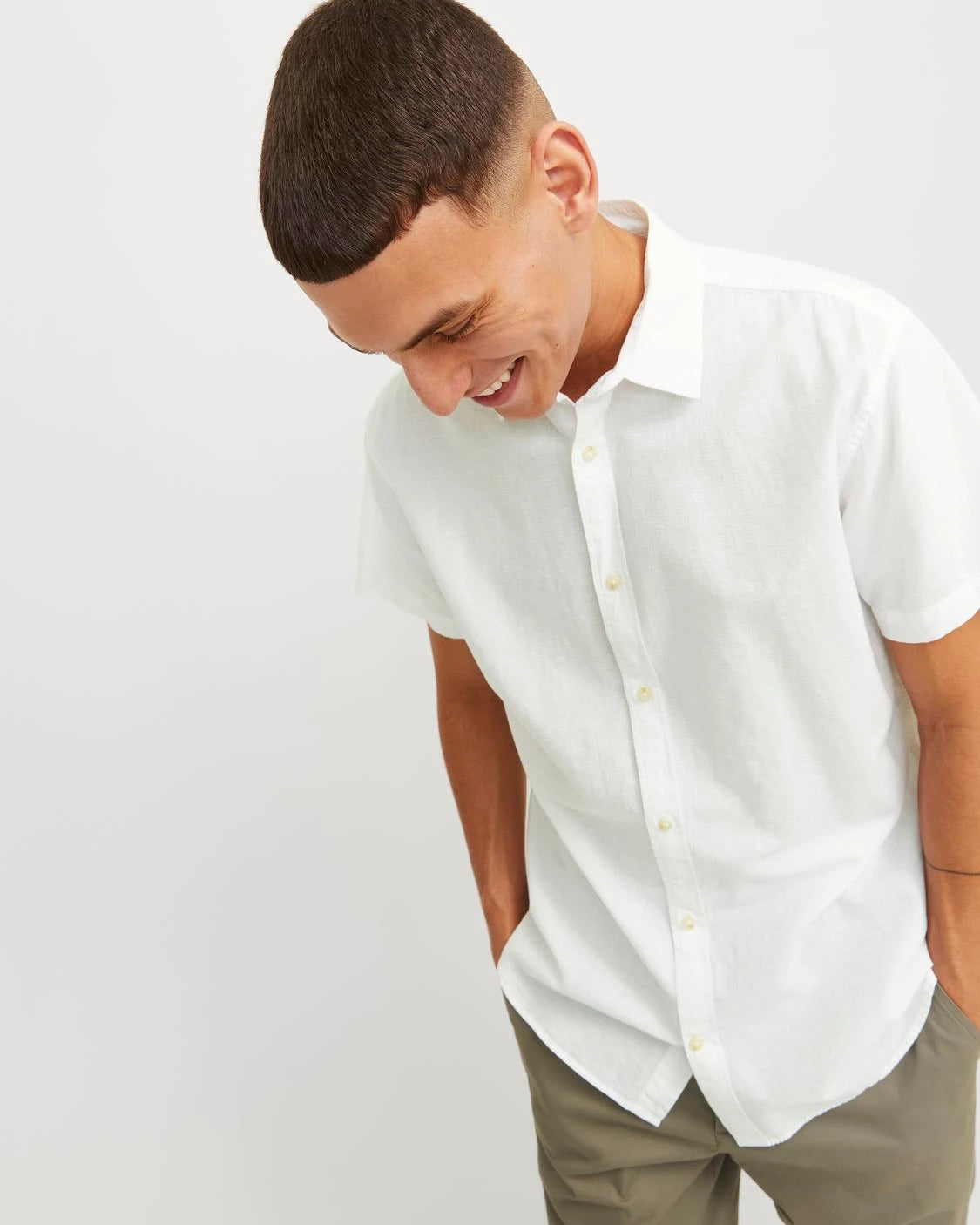 SUMMER LINEN BLEND BUTTON DOWN - WHITE