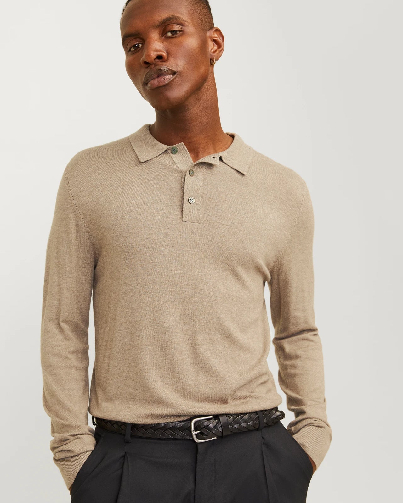 WILLIAM KNIT POLO - GREIGE