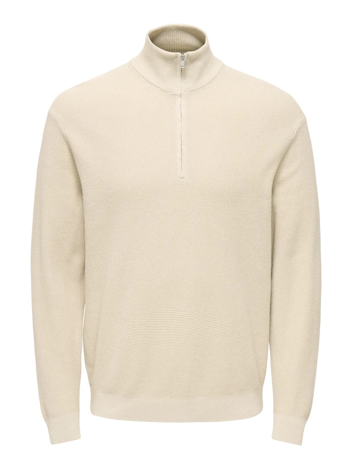 ONLY + SONS TONY REG 1/2 ZIP KNIT PULLOVER - SILVER LINING