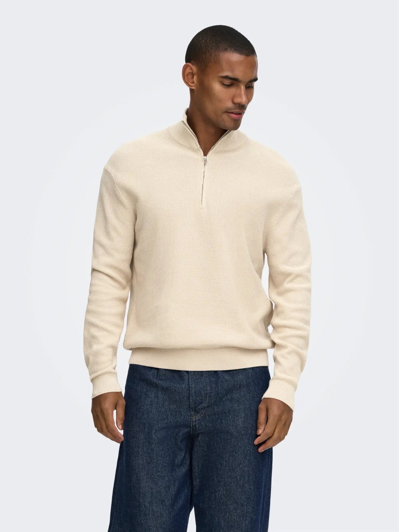 ONLY + SONS TONY REG 1/2 ZIP KNIT PULLOVER - SILVER LINING