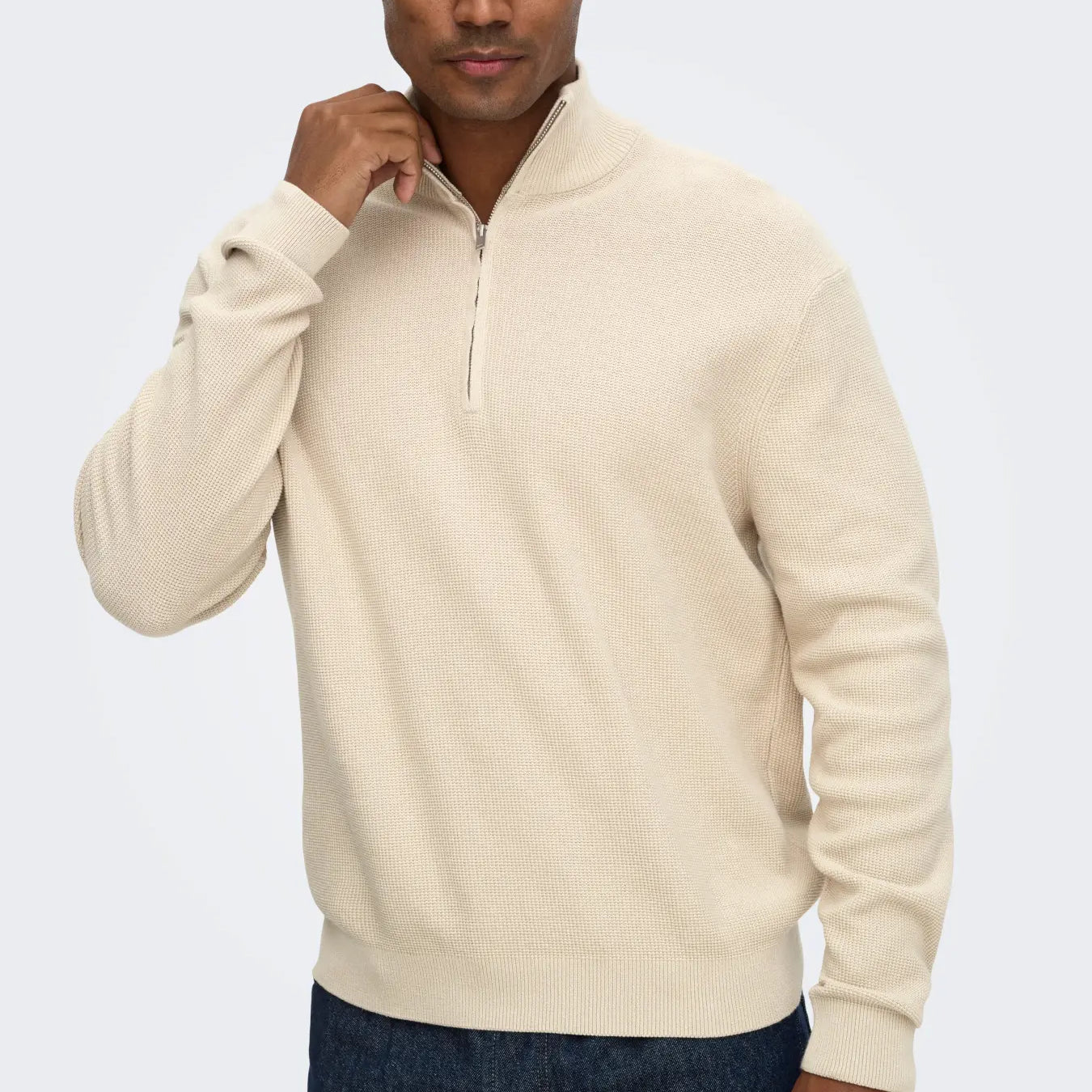 ONLY + SONS TONY REG 1/2 ZIP KNIT PULLOVER - SILVER LINING