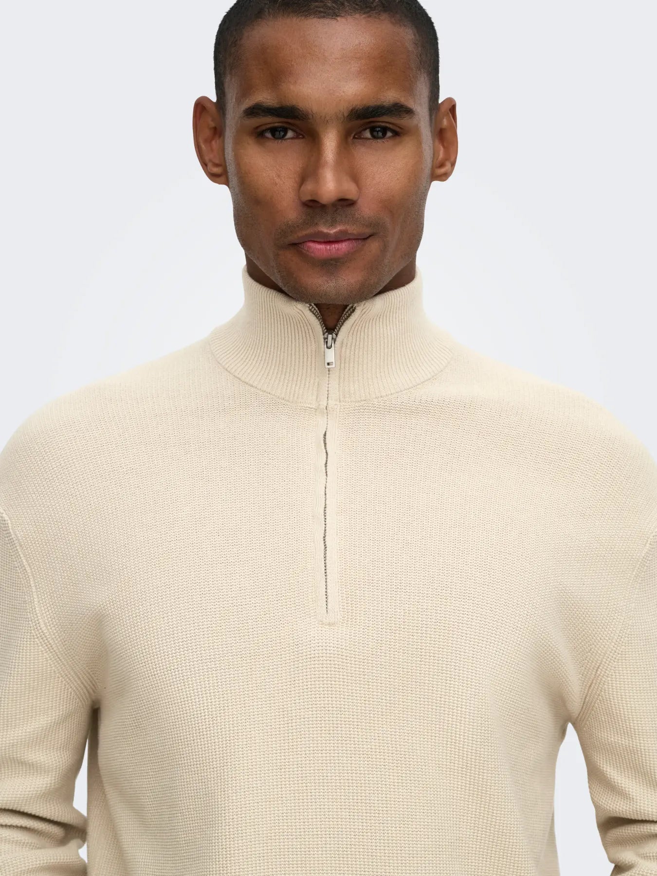 ONLY + SONS TONY REG 1/2 ZIP KNIT PULLOVER - SILVER LINING