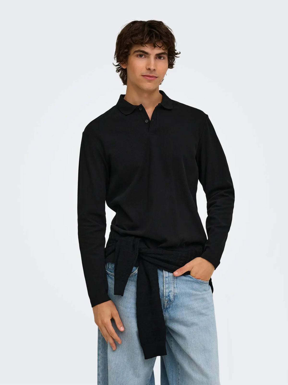 ONLY + SONS BEN REG LS POLO - BLACK