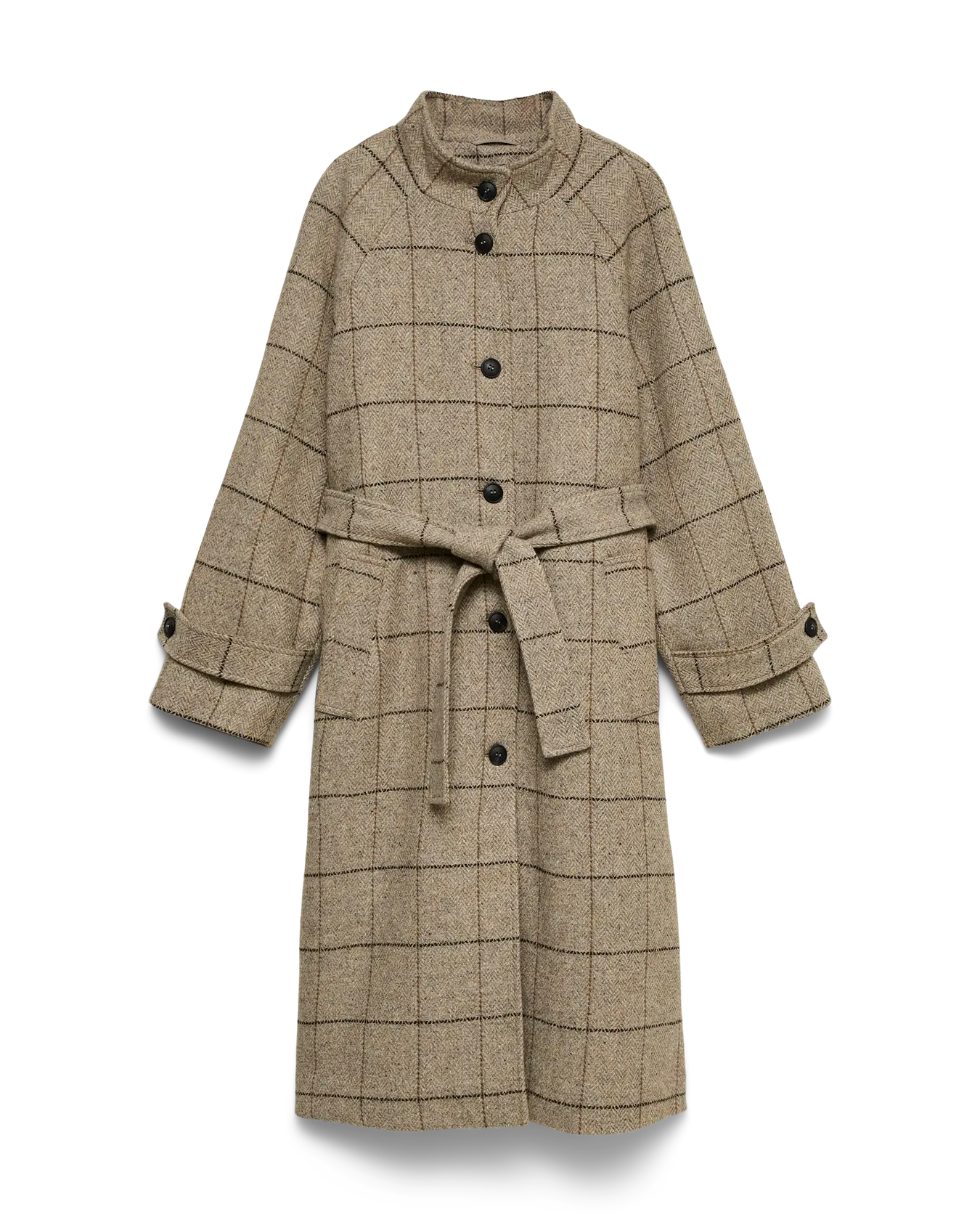 VM GEMMA LONG WOOL PLAID COAT - LIGHT GREY MELANGE