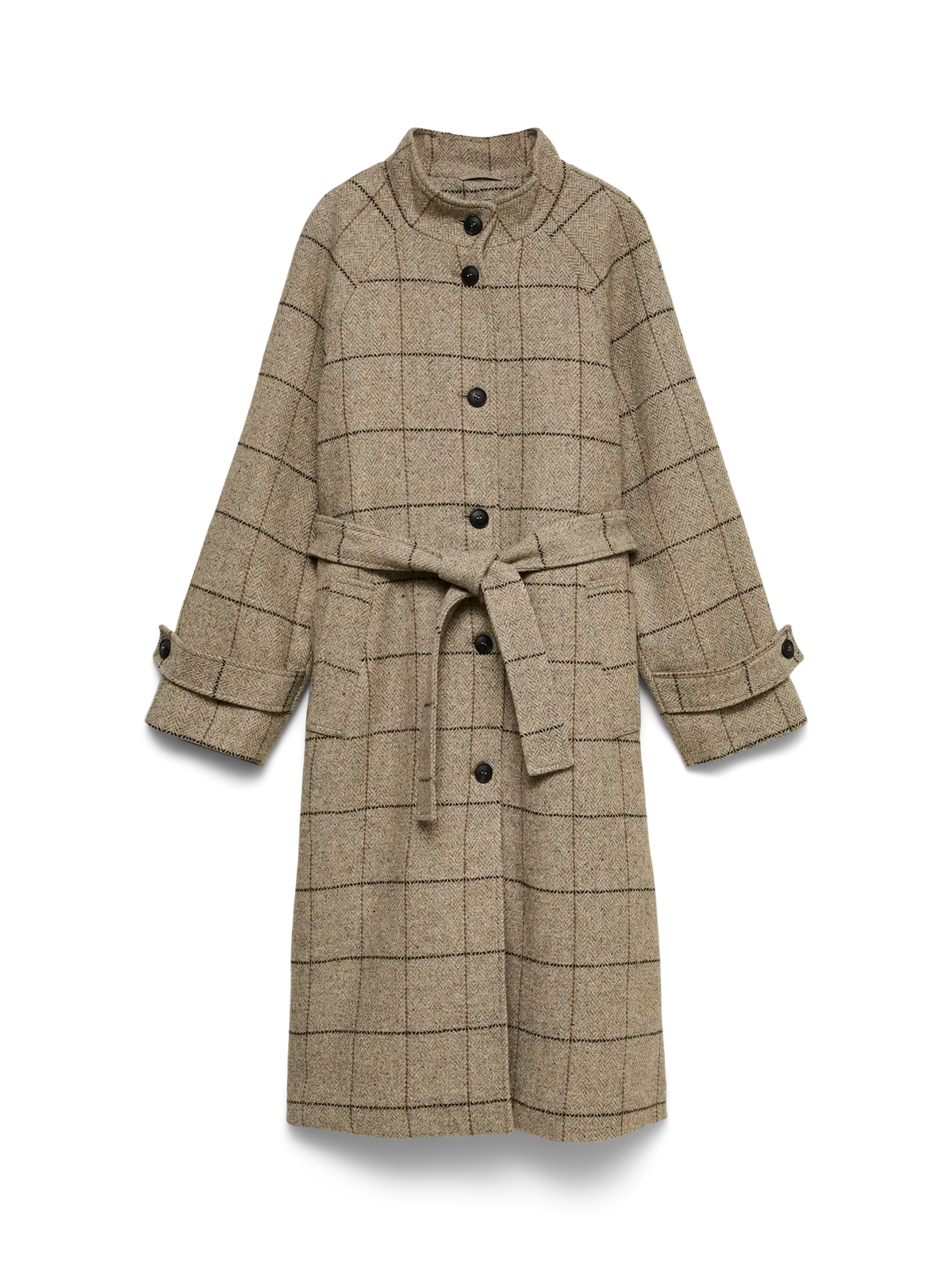 VM GEMMA LONG WOOL PLAID COAT - LIGHT GREY MELANGE