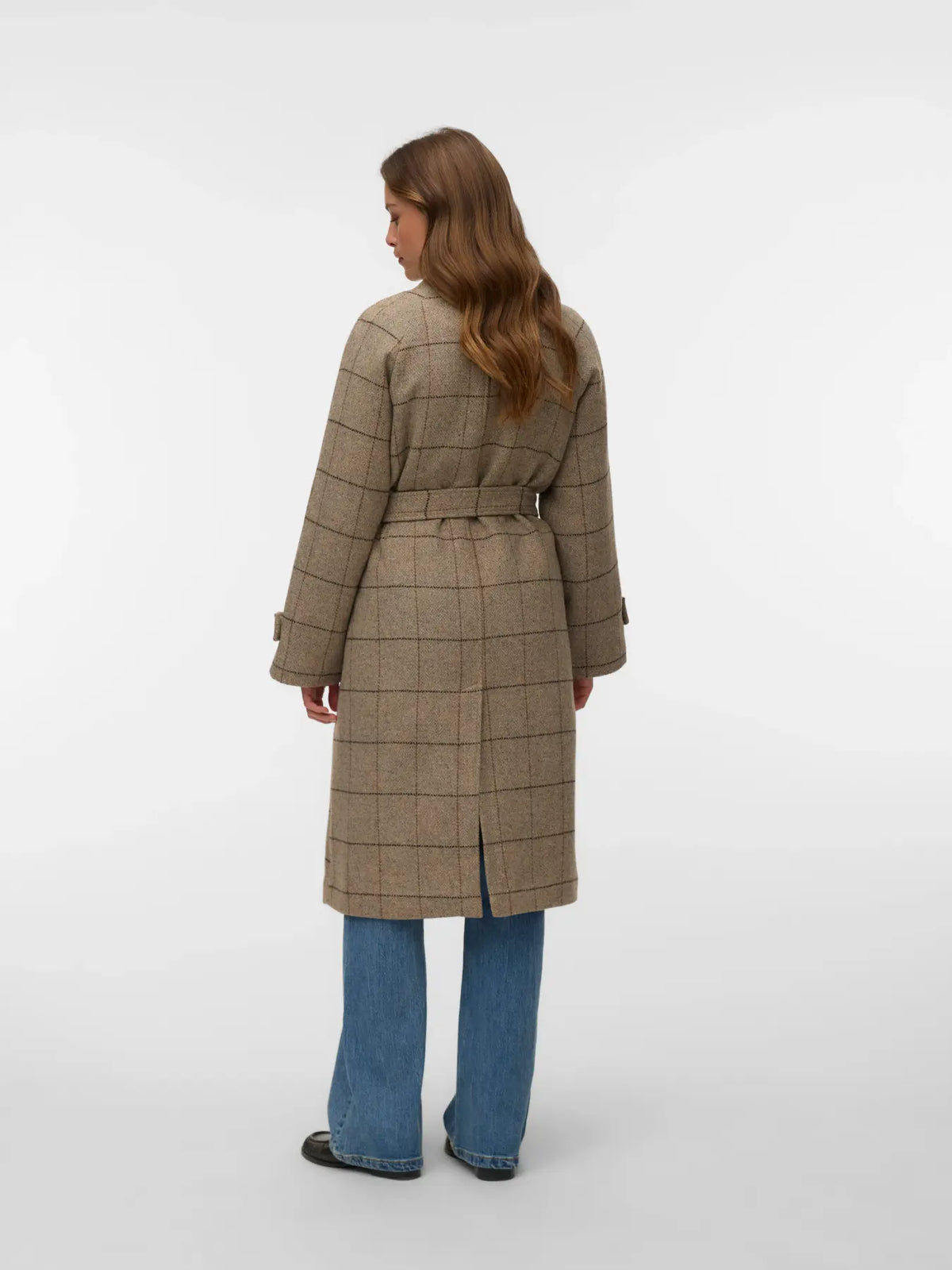 VM GEMMA LONG WOOL PLAID COAT - LIGHT GREY MELANGE