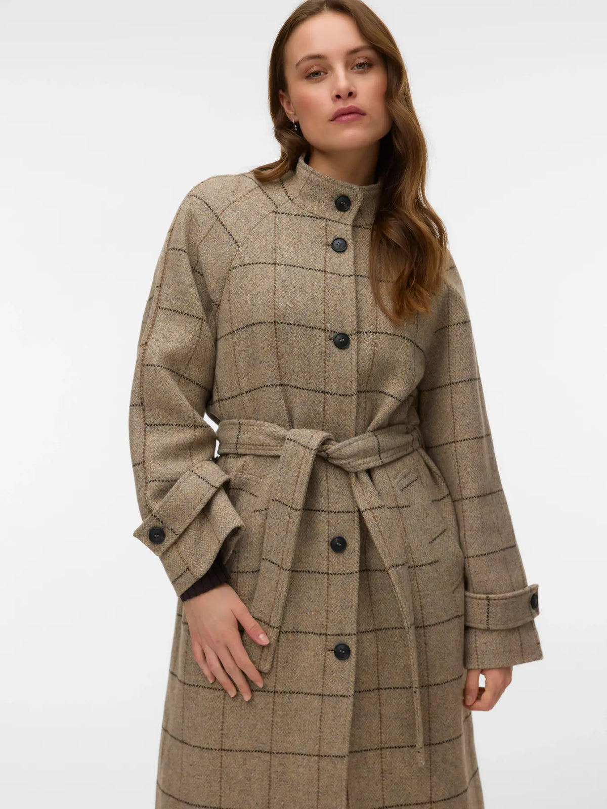VM GEMMA LONG WOOL PLAID COAT - LIGHT GREY MELANGE
