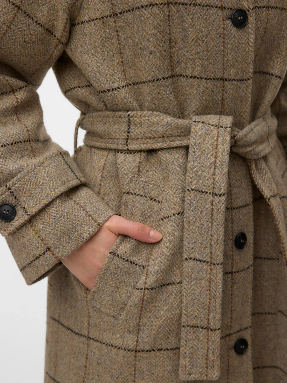 VM GEMMA LONG WOOL PLAID COAT - LIGHT GREY MELANGE