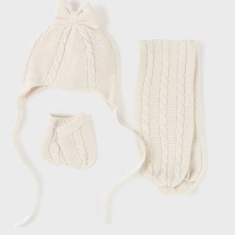 MAYORAL 3PC HAT + MITS SET - MILK
