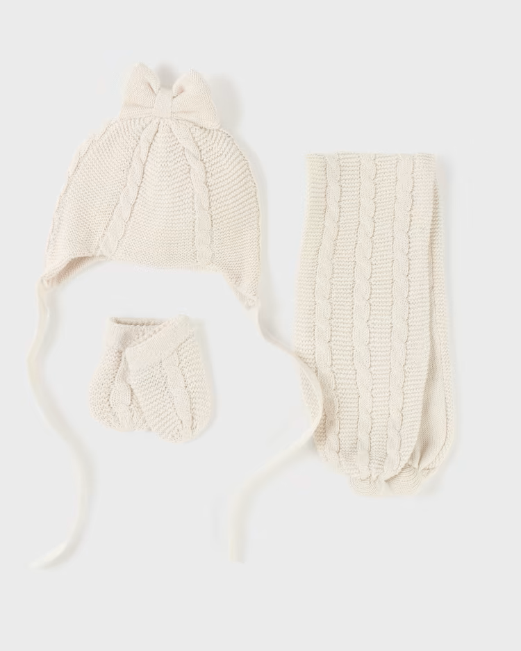 MAYORAL 3PC HAT + MITS SET - MILK