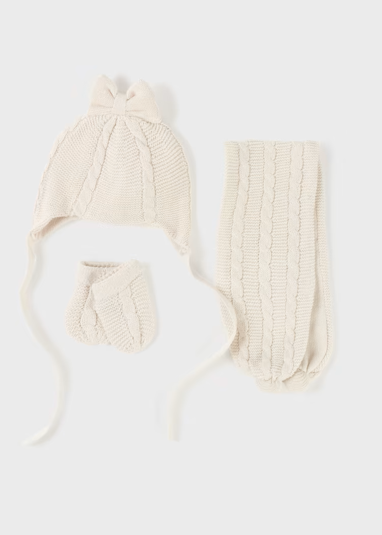 MAYORAL 3PC HAT + MITS SET - MILK