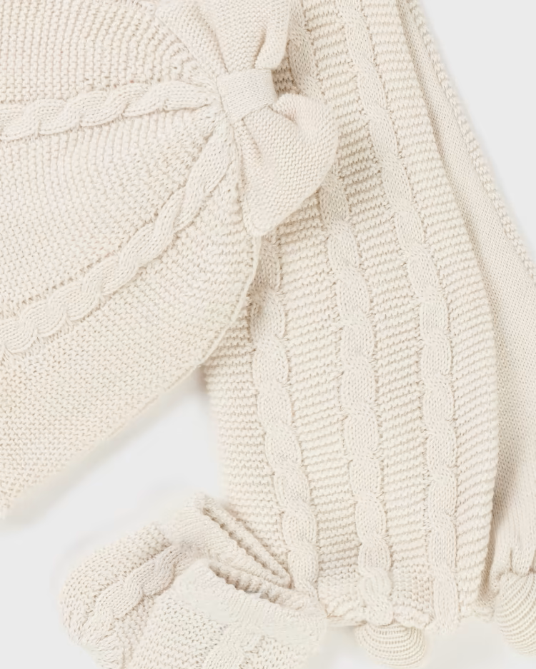 MAYORAL 3PC HAT + MITS SET - MILK