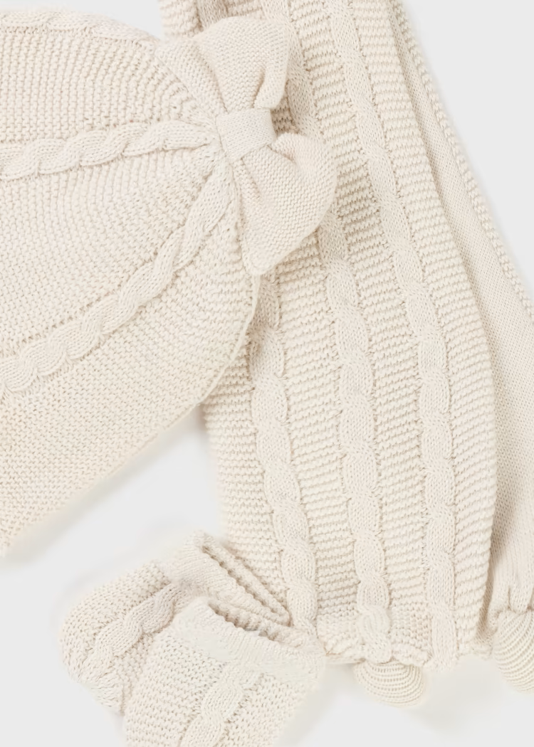 MAYORAL 3PC HAT + MITS SET - MILK