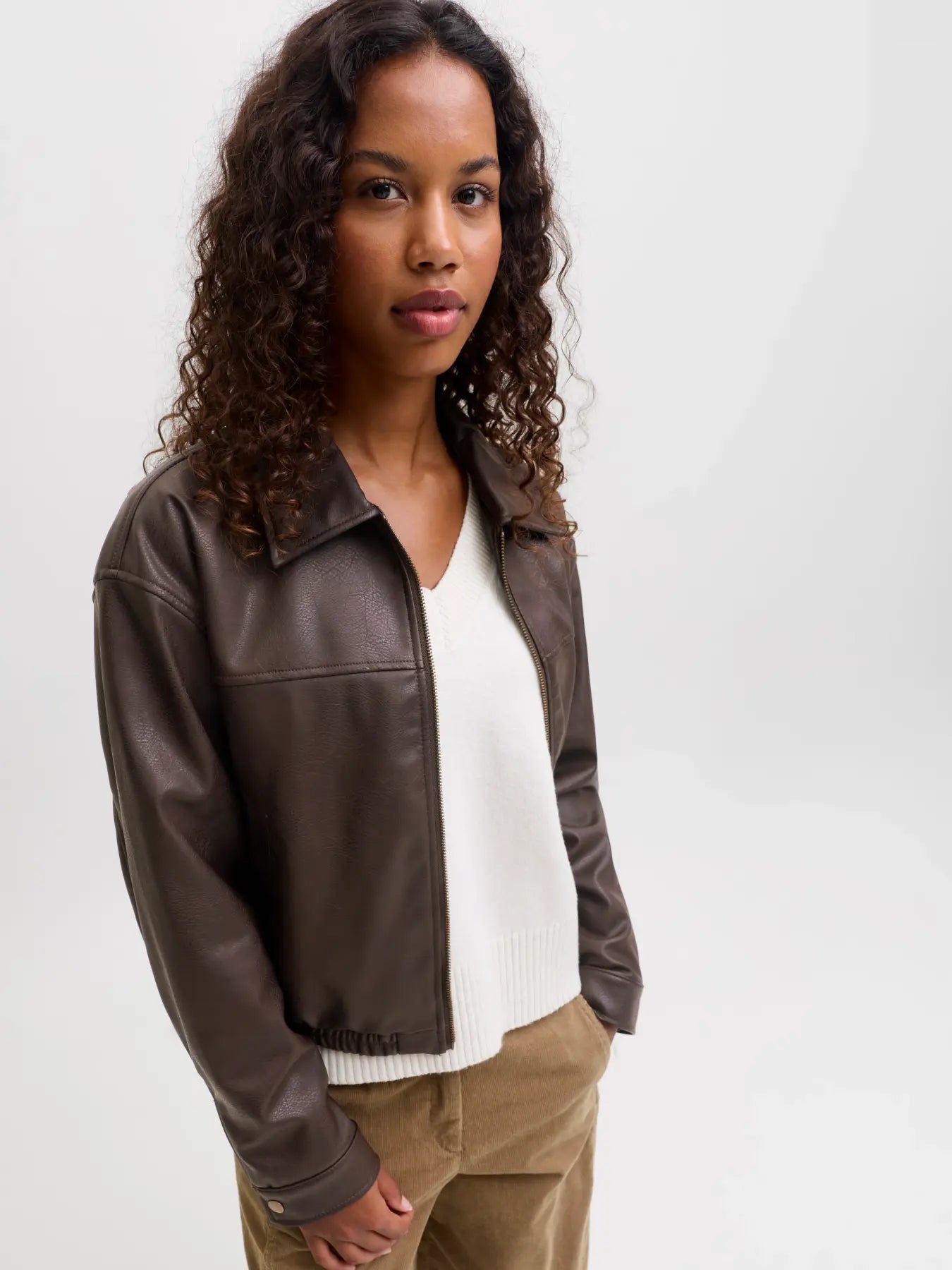 JJXX MICA FAUX LEATHER BOMBER - DEMITASSE
