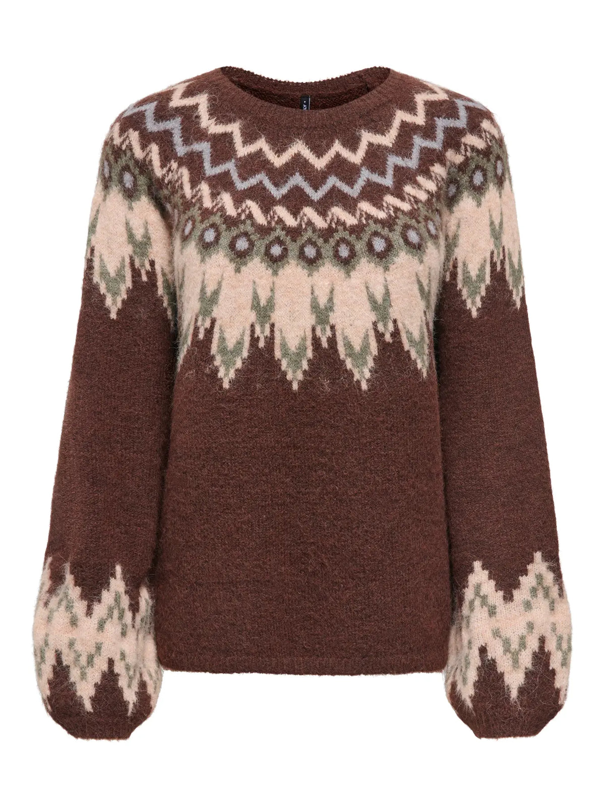 ONLY REYKJA LS FAIR ISLE O NECK SWEATER - COFFEE BEAN