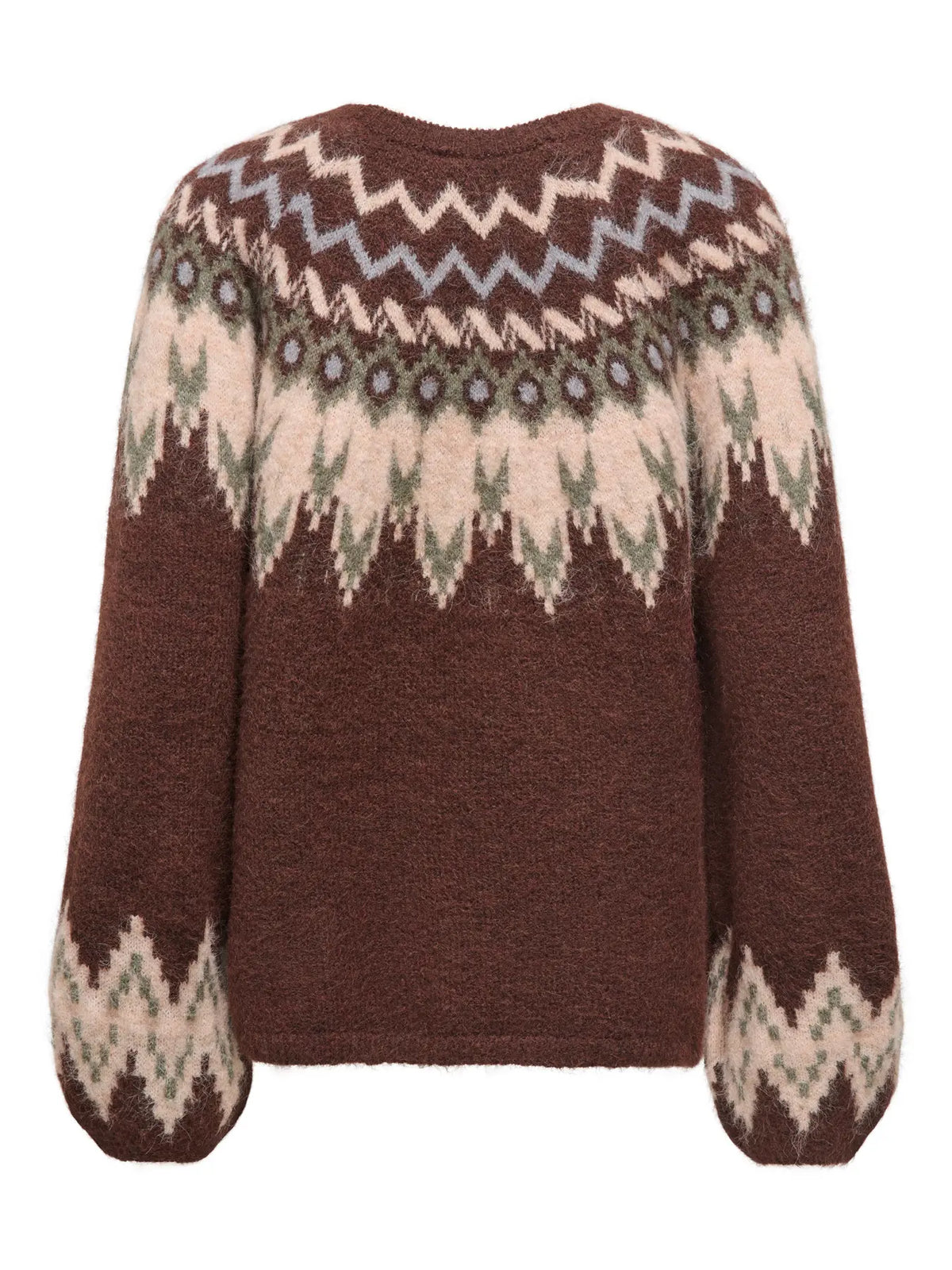 ONLY REYKJA LS FAIR ISLE O NECK SWEATER - COFFEE BEAN