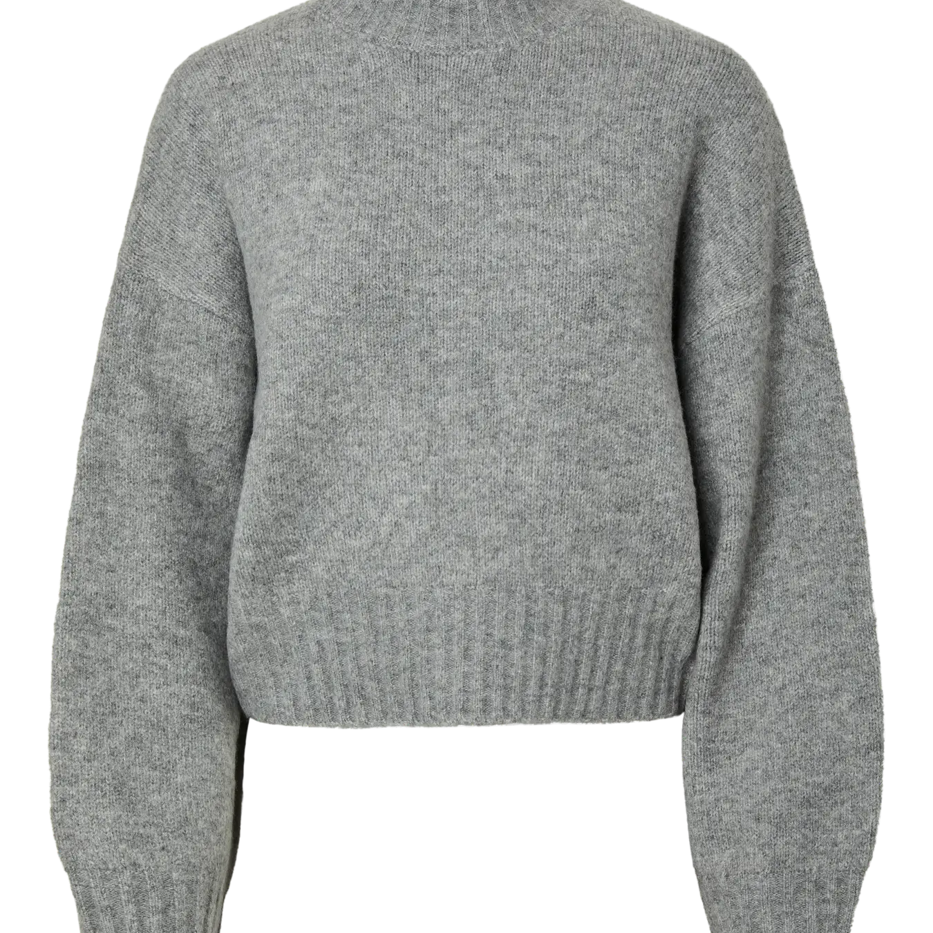 PIECES AICO HIGHNECK SHORT SWEATER - MEDIUM GREY MELANGE