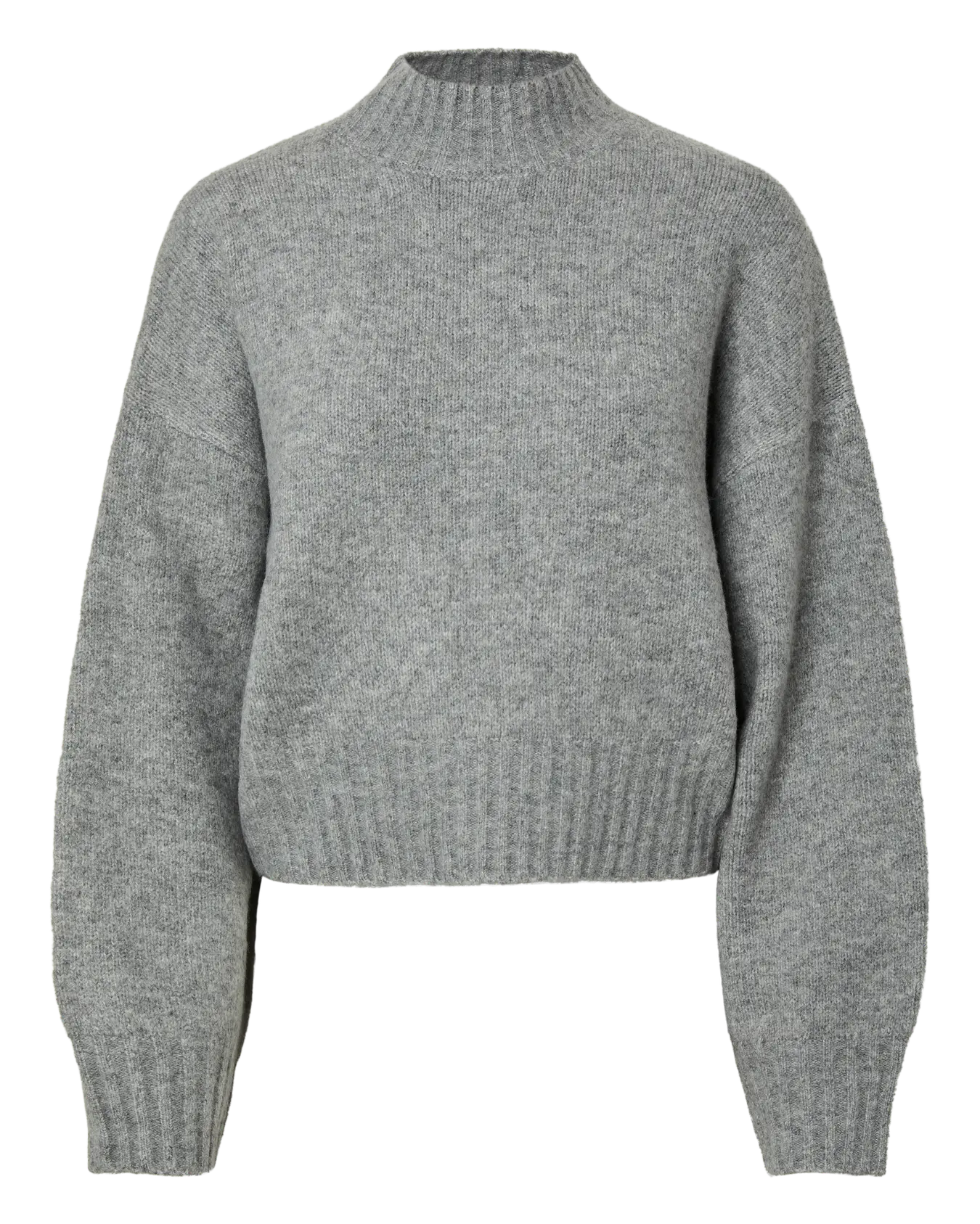 PIECES AICO HIGHNECK SHORT SWEATER - MEDIUM GREY MELANGE
