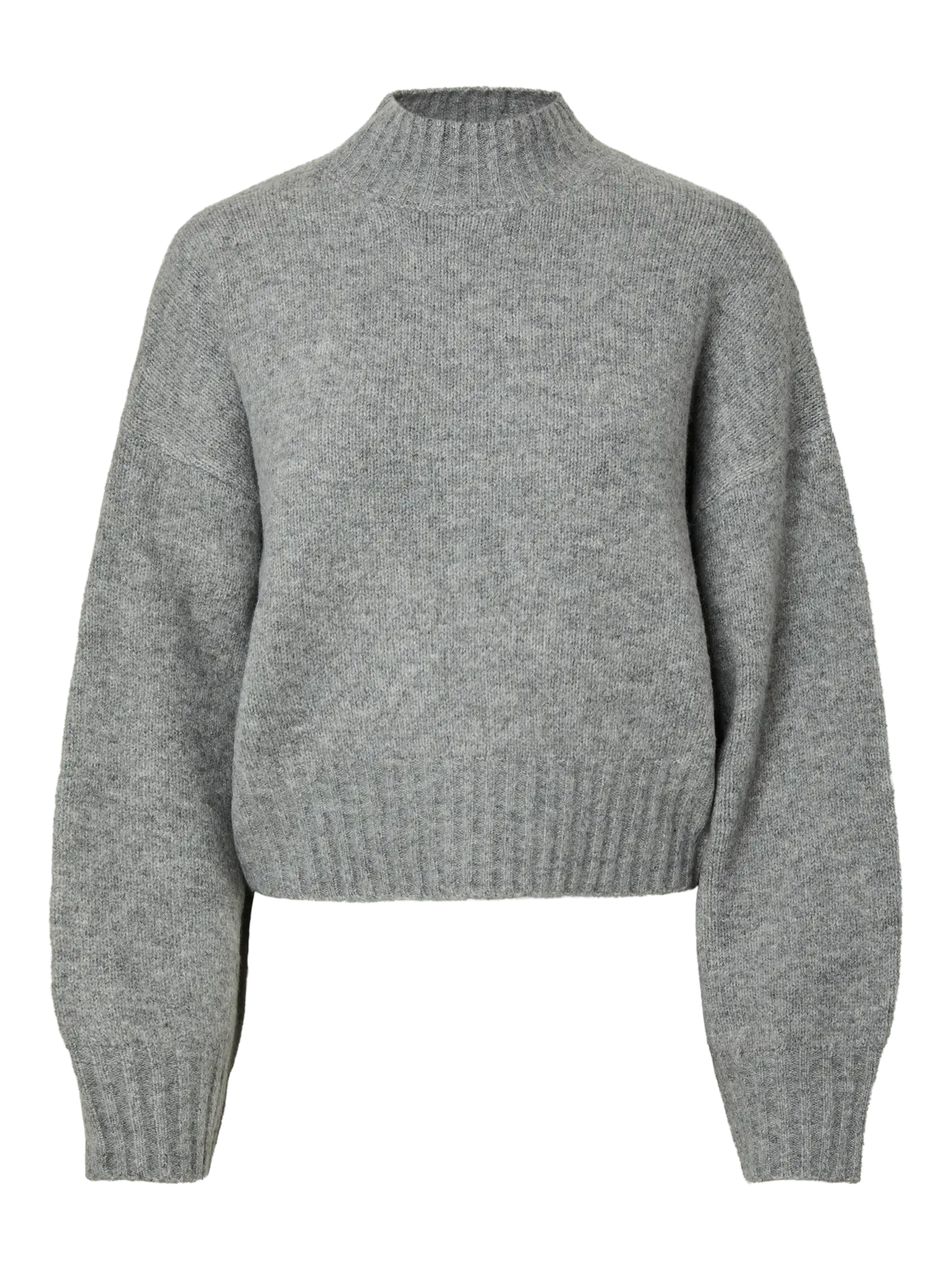 PIECES AICO HIGHNECK SHORT SWEATER - MEDIUM GREY MELANGE