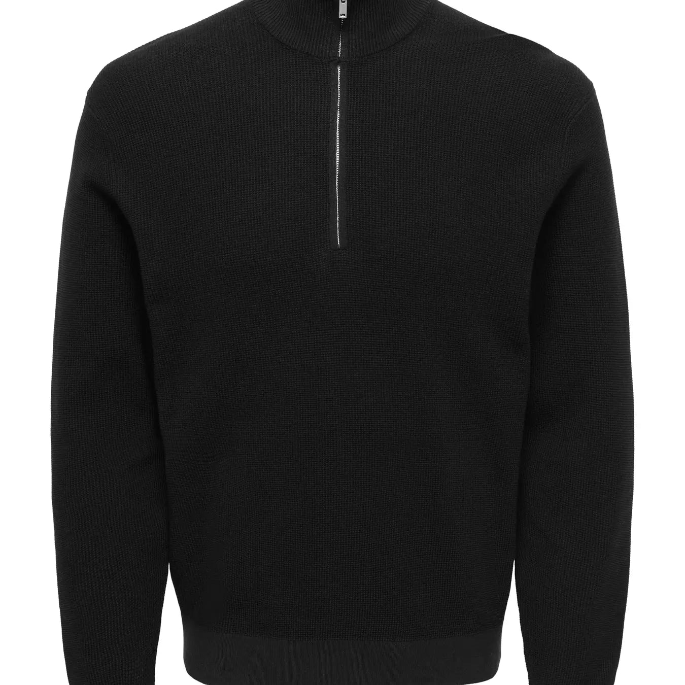 ONLY + SONS TONY REG 1/2 ZIP KNIT PULLOVER - BLACK