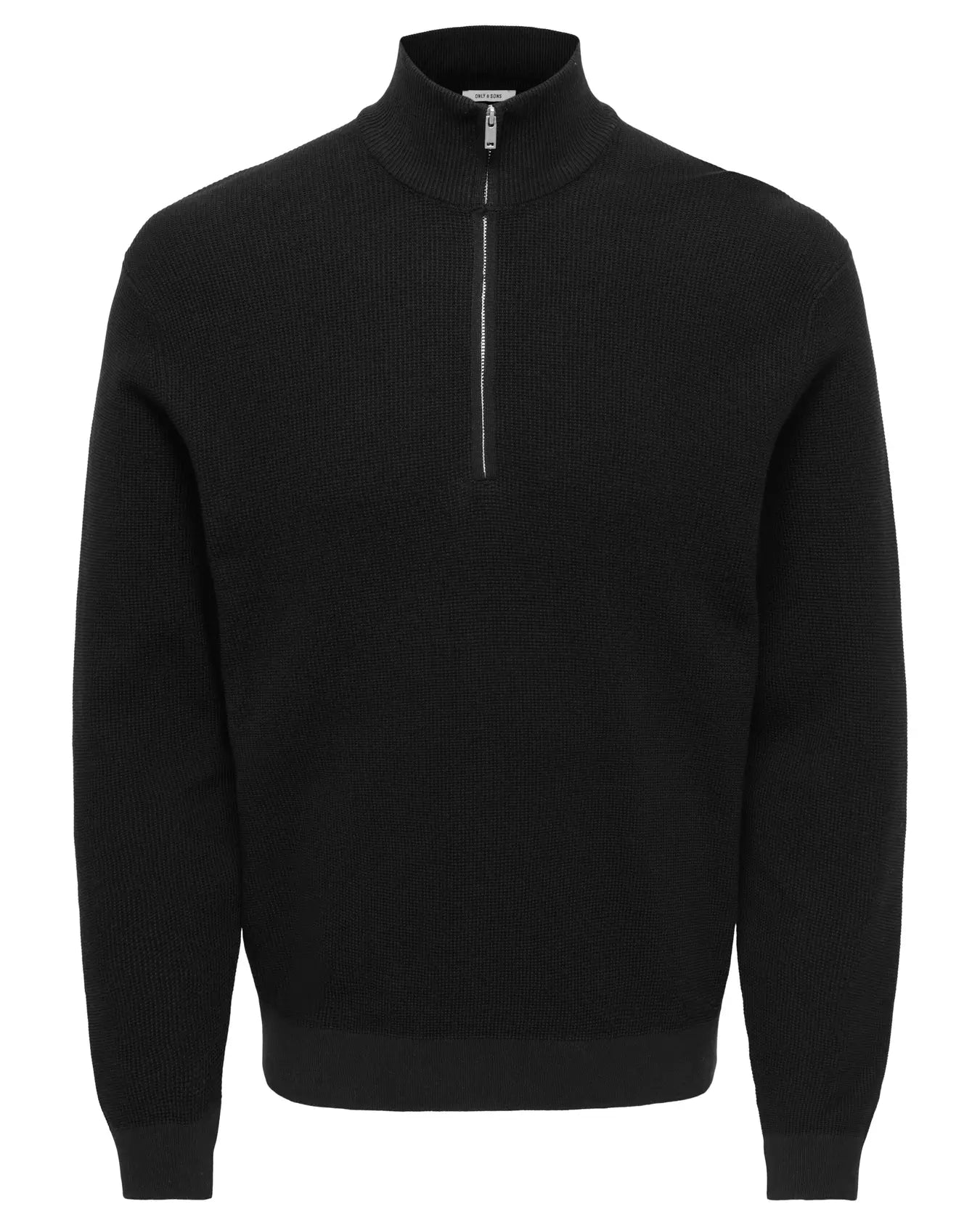 ONLY + SONS TONY REG 1/2 ZIP KNIT PULLOVER - BLACK