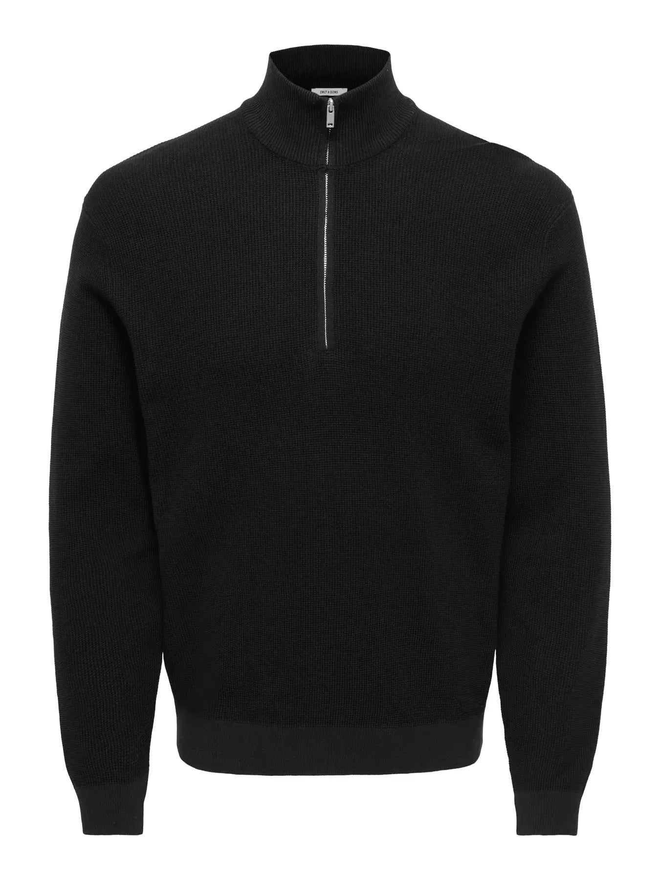 ONLY + SONS TONY REG 1/2 ZIP KNIT PULLOVER - BLACK