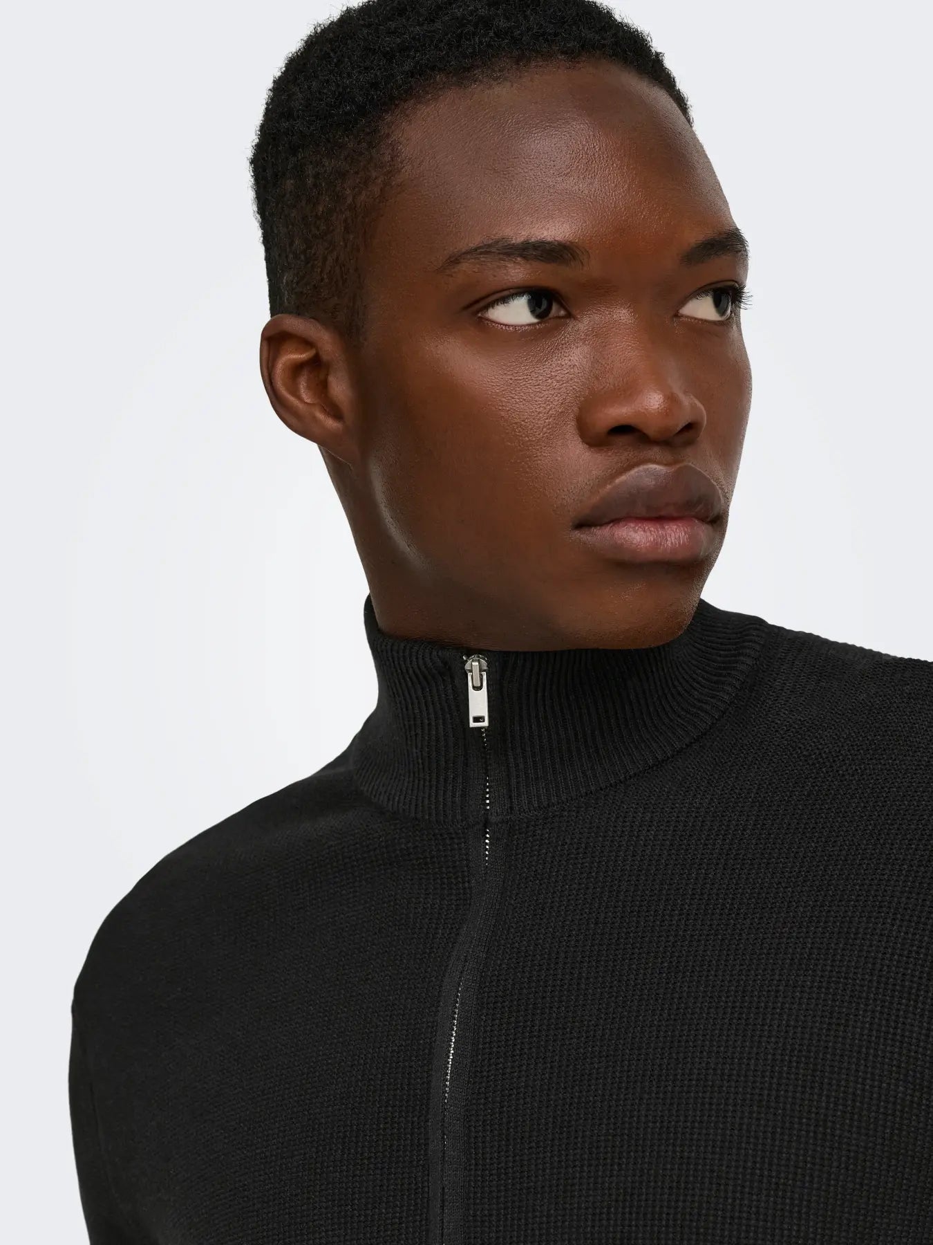 ONLY + SONS TONY REG 1/2 ZIP KNIT PULLOVER - BLACK