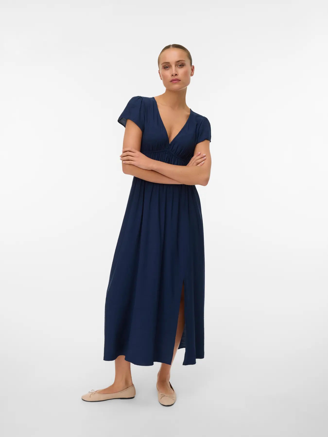 VM NELLIE V NECK MIDI DRESS - NAVY BLAZER