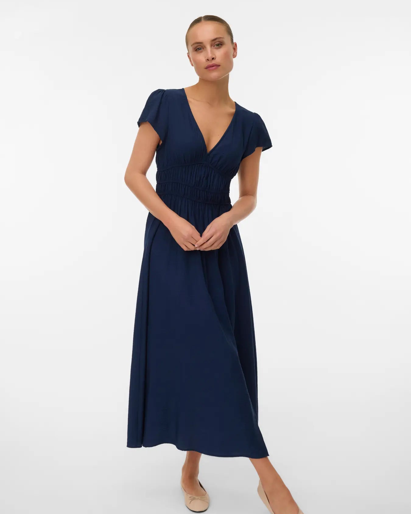 VM NELLIE V NECK MIDI DRESS - NAVY BLAZER