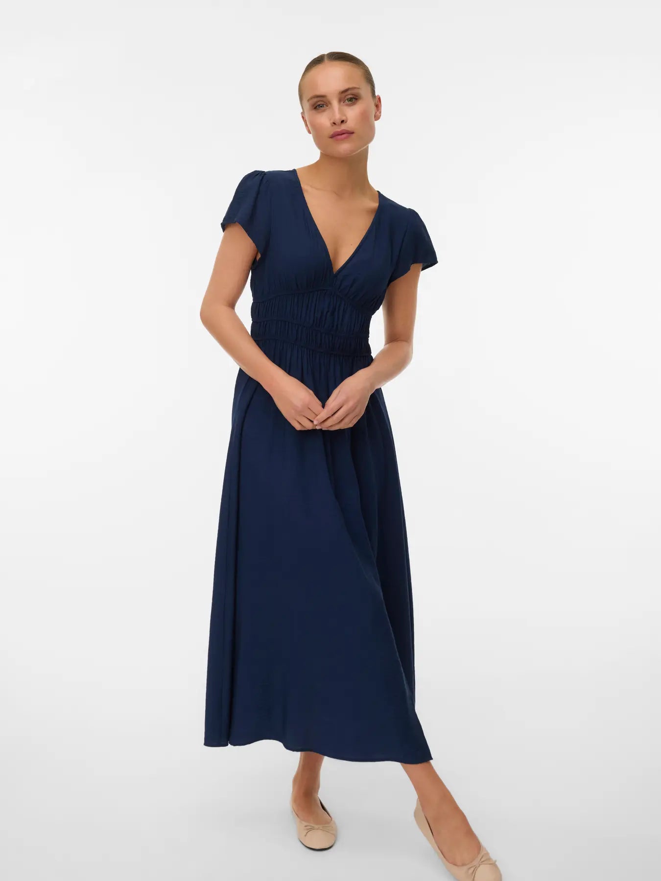 VM NELLIE V NECK MIDI DRESS - NAVY BLAZER